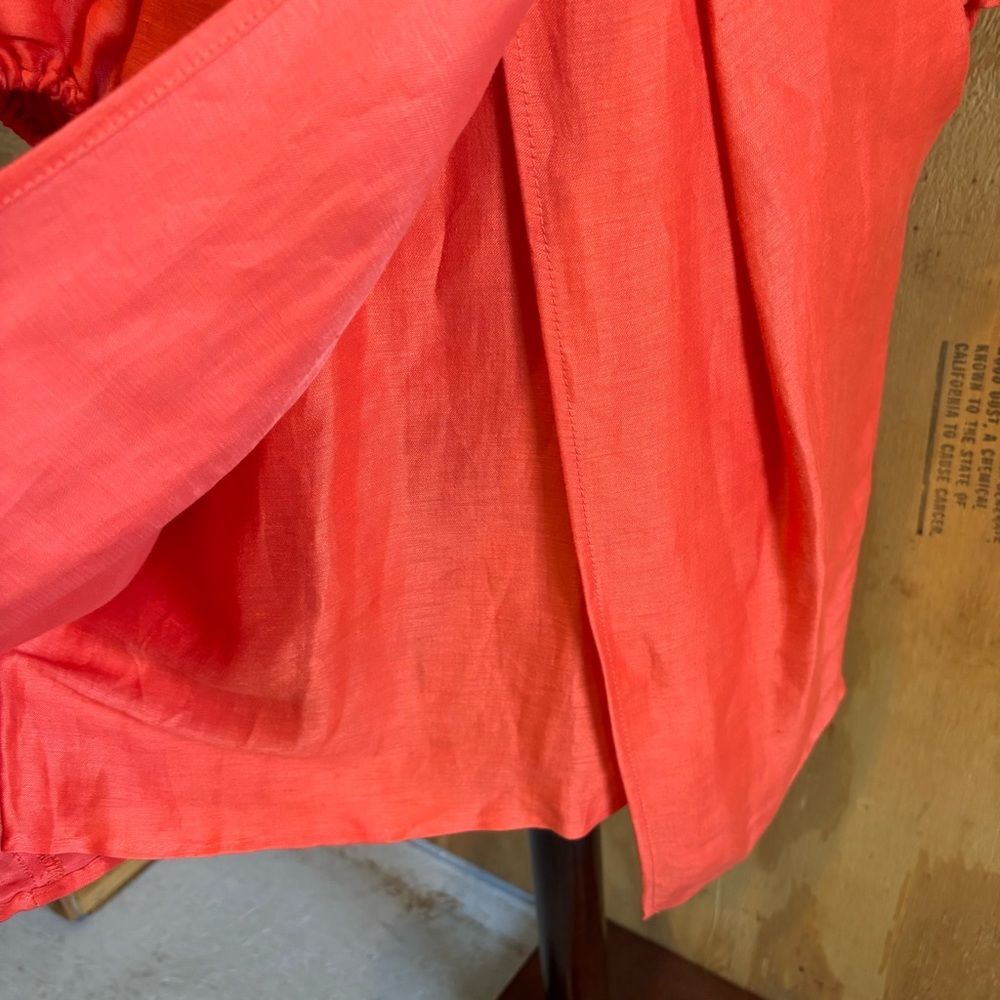 Allen Schwartz Georgina Linen Puff Sleeve Day Dress Terracotta Orange Sz 6 - Picture 4 of 7